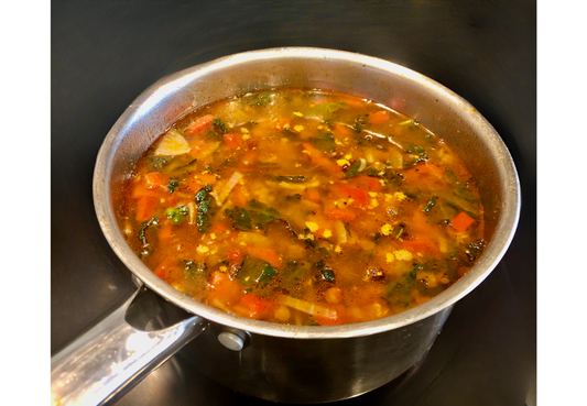 Healthy Lentil Soup with Red Peppers, Kale, and The ONE