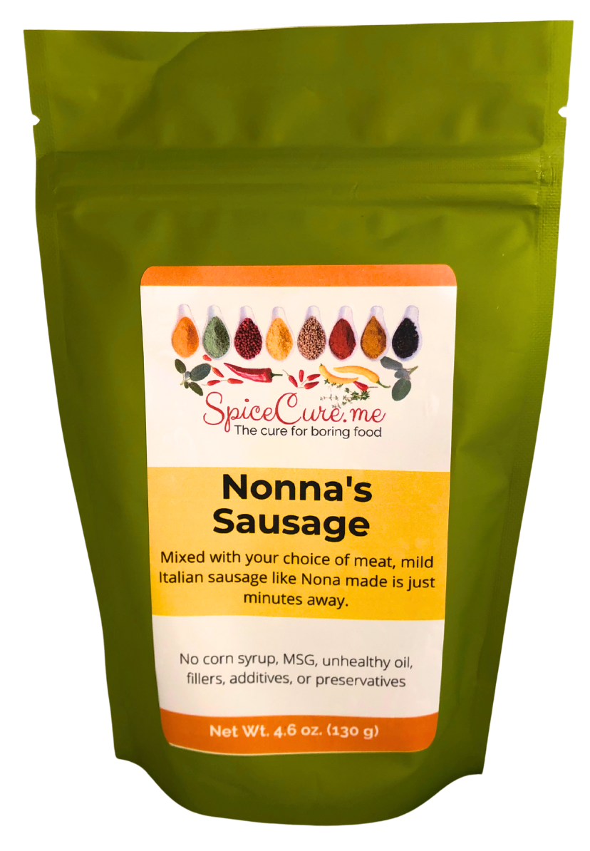 Front of Nonna’s Sausage mild Italian sausage seasoning pouch